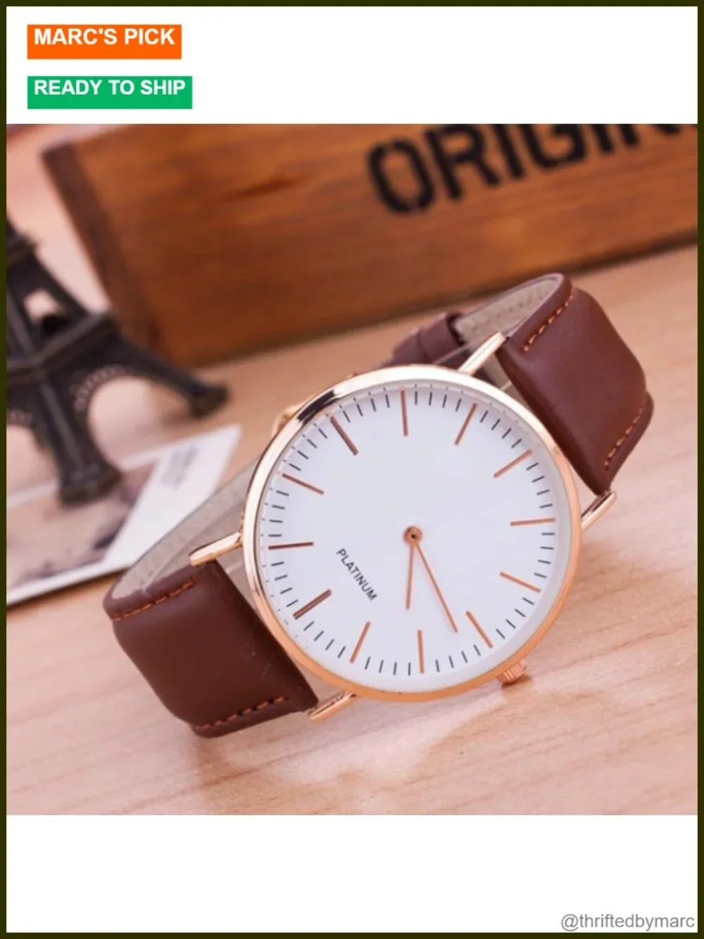 Men's Ultra Slim Minimalist Analog Quartz Wrist Watch with Faux Leather Strap